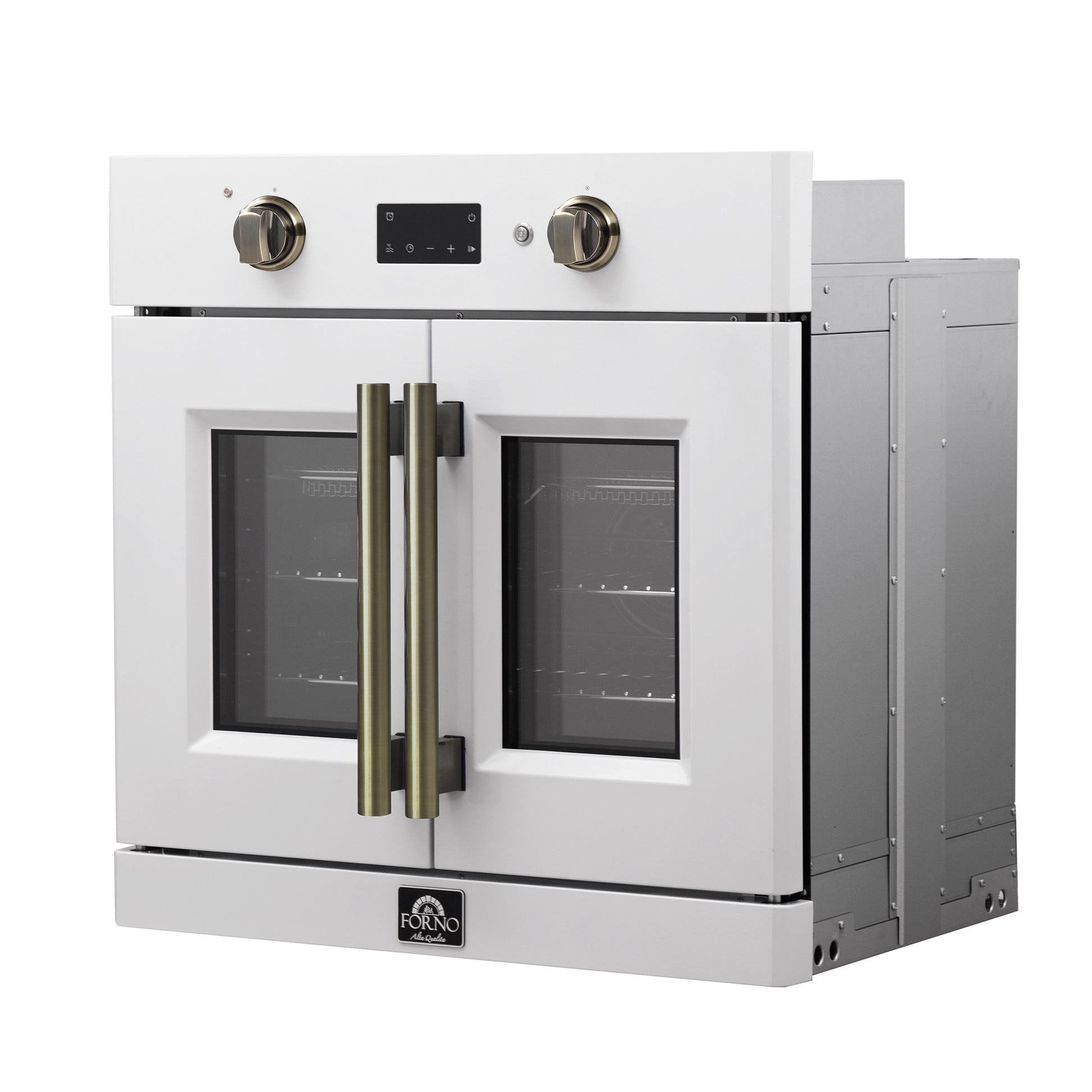 Forno Asti 30-Inch French Door Electric Wall Oven in White & Antique Brass, 3.68 cu. ft. True Convection, 3,600W, Air Fry, Sous Vide, Self-Clean - Forno Appliances