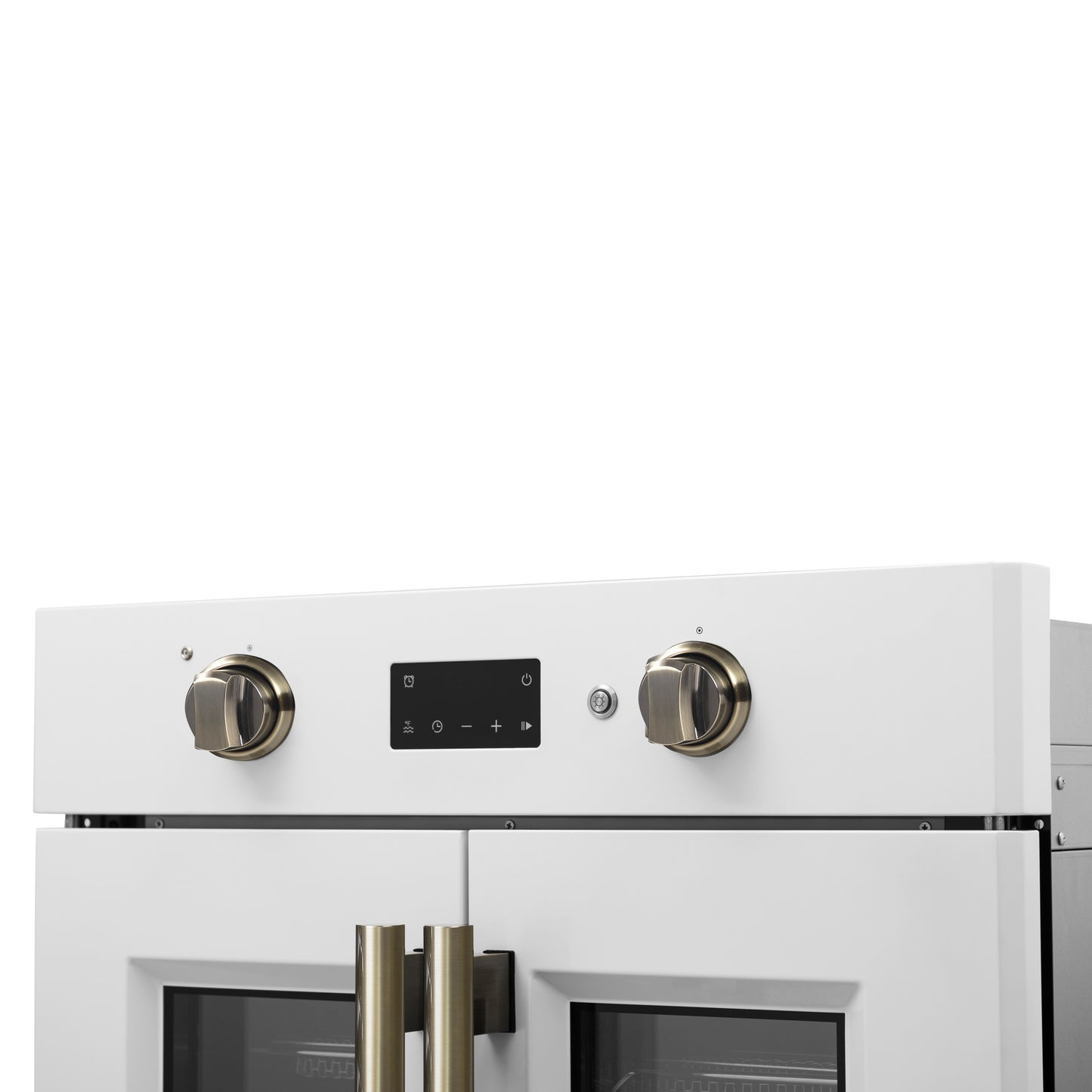 Forno Asti 30-Inch French Door Electric Wall Oven in White & Antique Brass, 3.68 cu. ft. True Convection, 3,600W, Air Fry, Sous Vide, Self-Clean - Forno Appliances