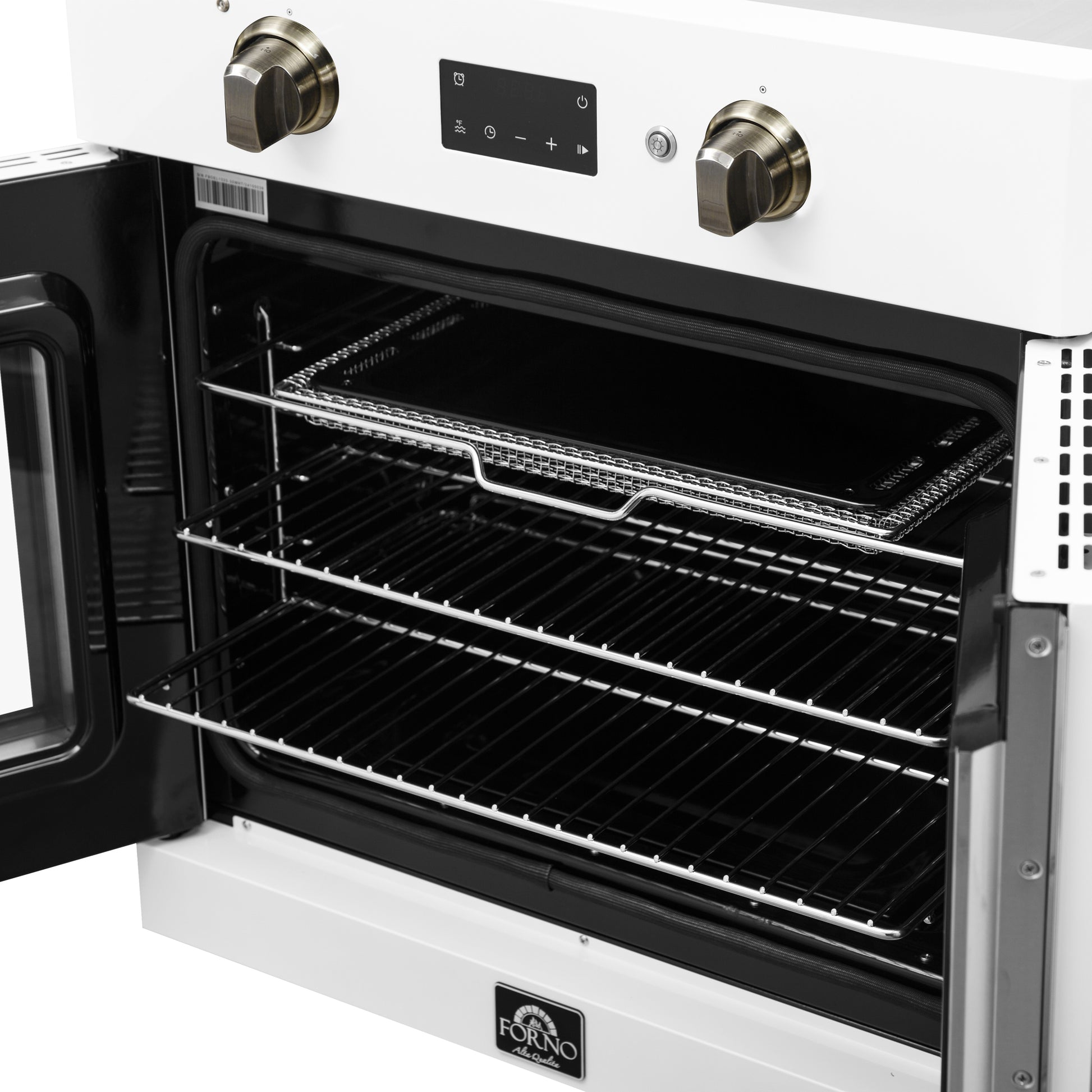 Forno Asti 30-Inch French Door Electric Wall Oven in White & Antique Brass, 3.68 cu. ft. True Convection, 3,600W, Air Fry, Sous Vide, Self-Clean - Forno Appliances