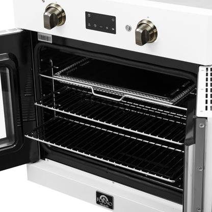 Forno Asti 30-Inch French Door Electric Wall Oven in White & Antique Brass, 3.68 cu. ft. True Convection, 3,600W, Air Fry, Sous Vide, Self-Clean - Forno Appliances