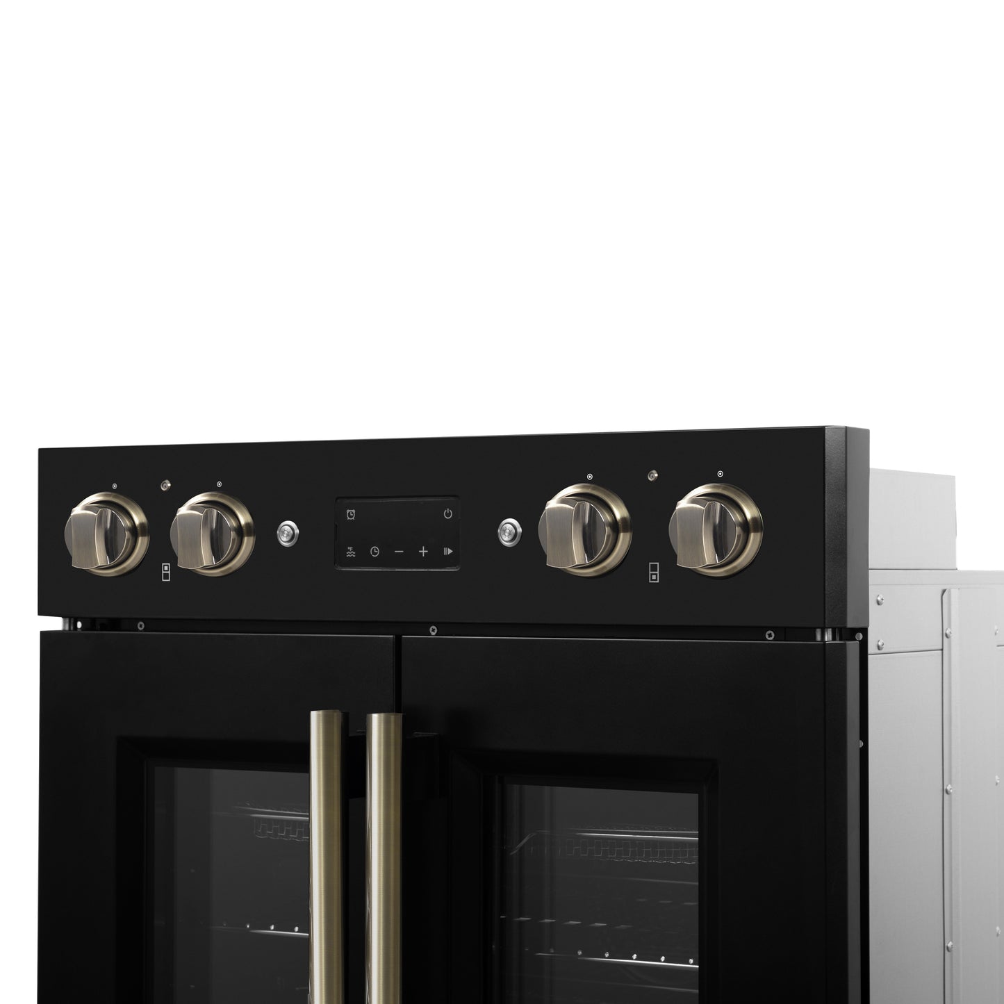 Forno Asti 30-Inch Double Electric Wall Oven with Upper French Doors in Black & Antique Brass, 7.36 cu. ft. Dual True Convection, 7,200W, Air Fry, Sous Vide, Self-Clean - Forno Appliances