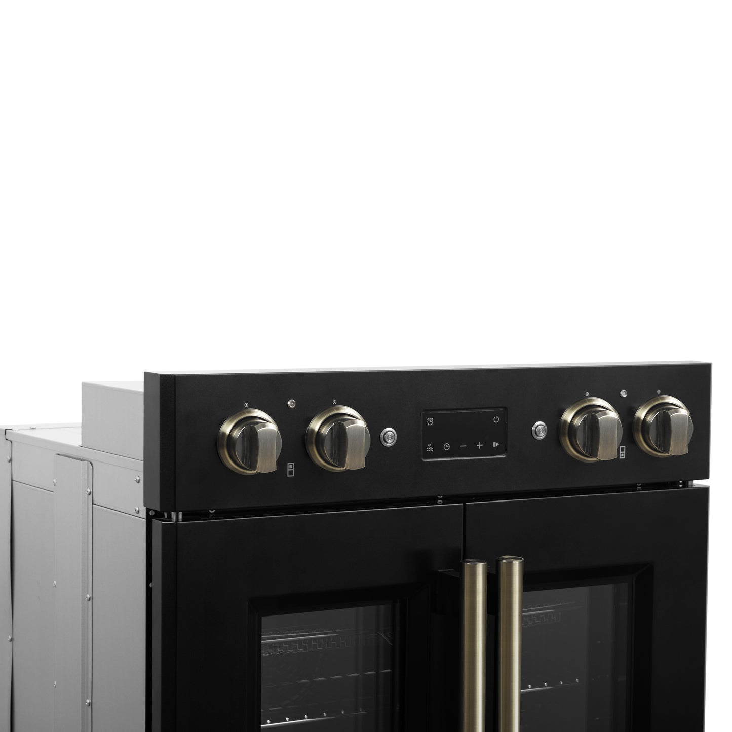 Forno Asti 30-Inch Double Electric Wall Oven with Upper French Doors in Black & Antique Brass, 7.36 cu. ft. Dual True Convection, 7,200W, Air Fry, Sous Vide, Self-Clean - Forno Appliances