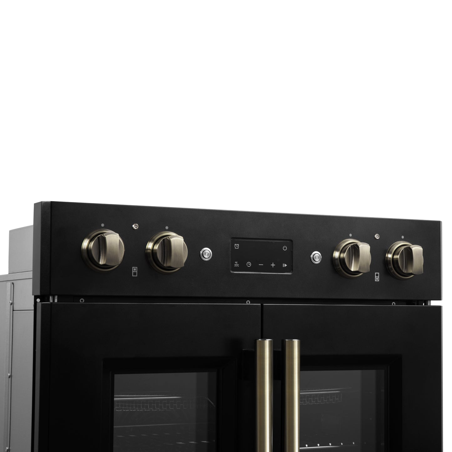Forno Asti 30-Inch Double Electric Wall Oven with Upper French Doors in Black & Antique Brass, 7.36 cu. ft. Dual True Convection, 7,200W, Air Fry, Sous Vide, Self-Clean - Forno Appliances