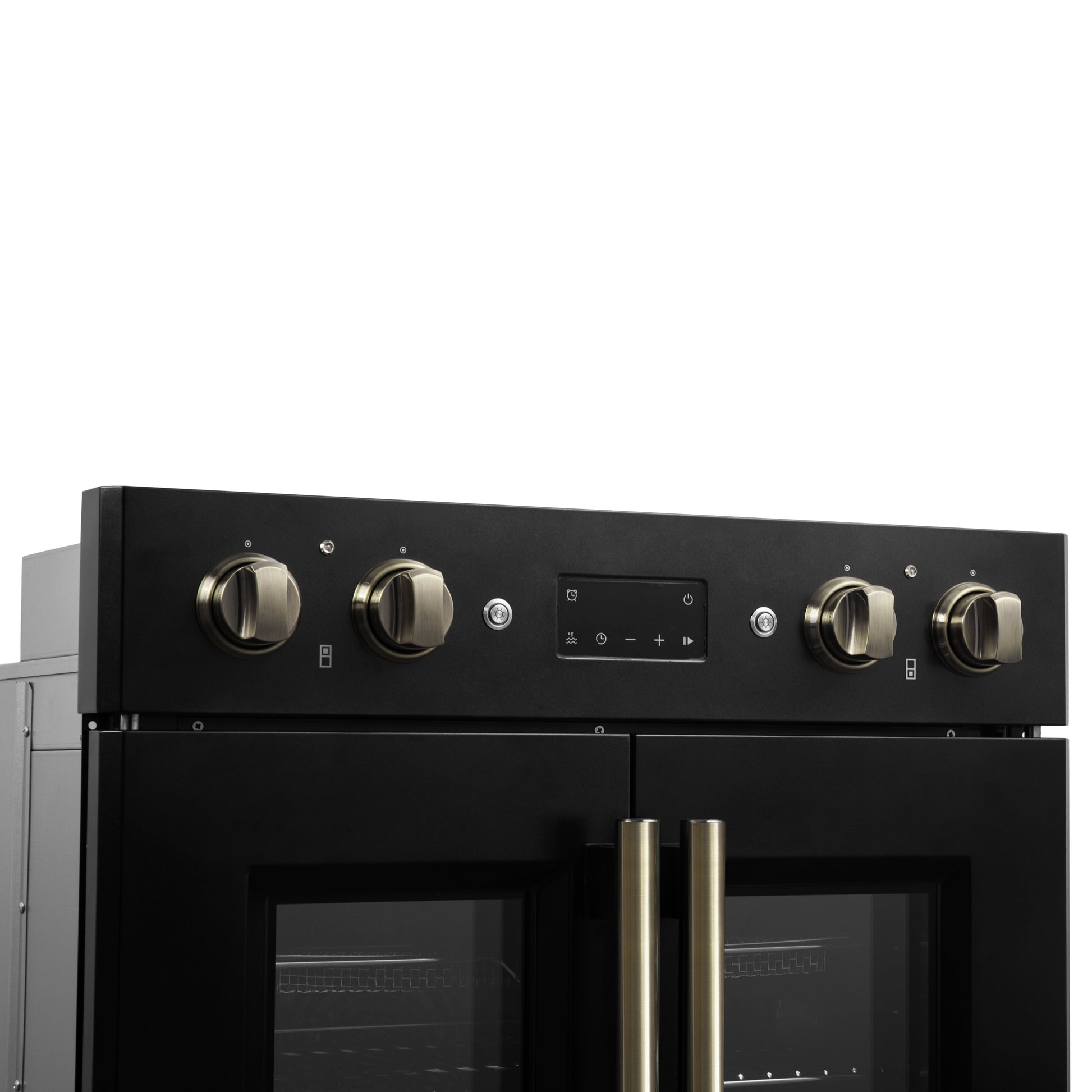 Forno Asti 30-Inch Double Electric Wall Oven with Upper French Doors in Black & Antique Brass, 7.36 cu. ft. Dual True Convection, 7,200W, Air Fry, Sous Vide, Self-Clean - Forno Appliances