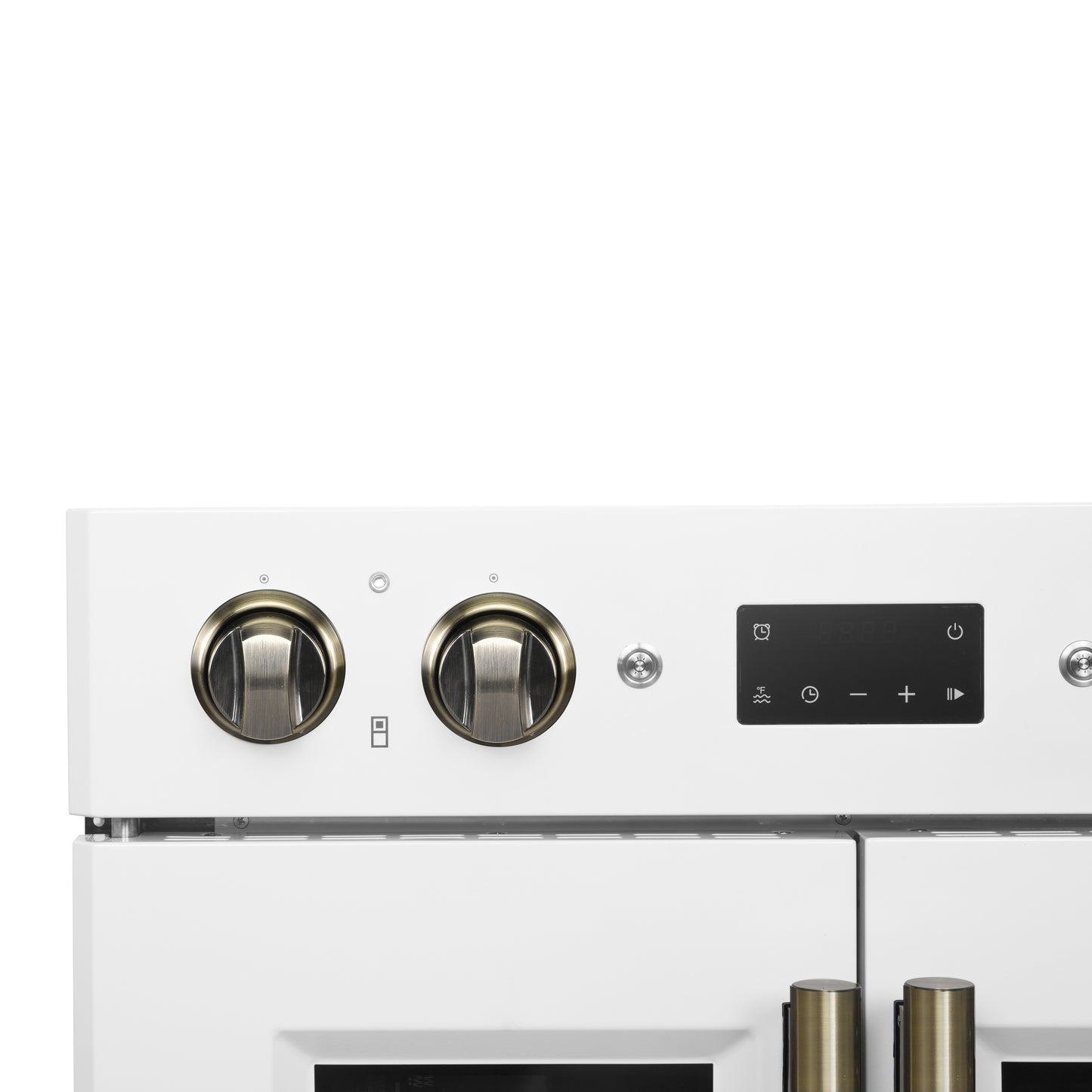 Forno Asti 30-Inch Double Electric Wall Oven with Upper French Doors in White & Antique Brass, 7.36 cu. ft. Dual True Convection, 7,200W, Air Fry, Sous Vide, Self-Clean - Forno Appliances