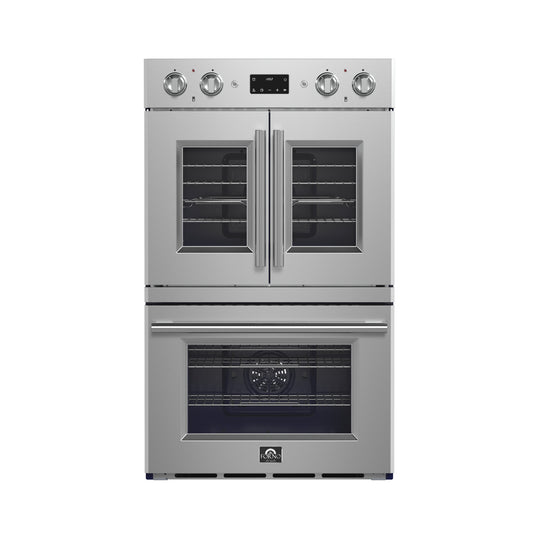 Forno Gallico 30-Inch Electric French Door Double Oven, Stainless Steel, Convection Cooking, Touch Control Panel, Self-Cleaning Function - Forno Appliances