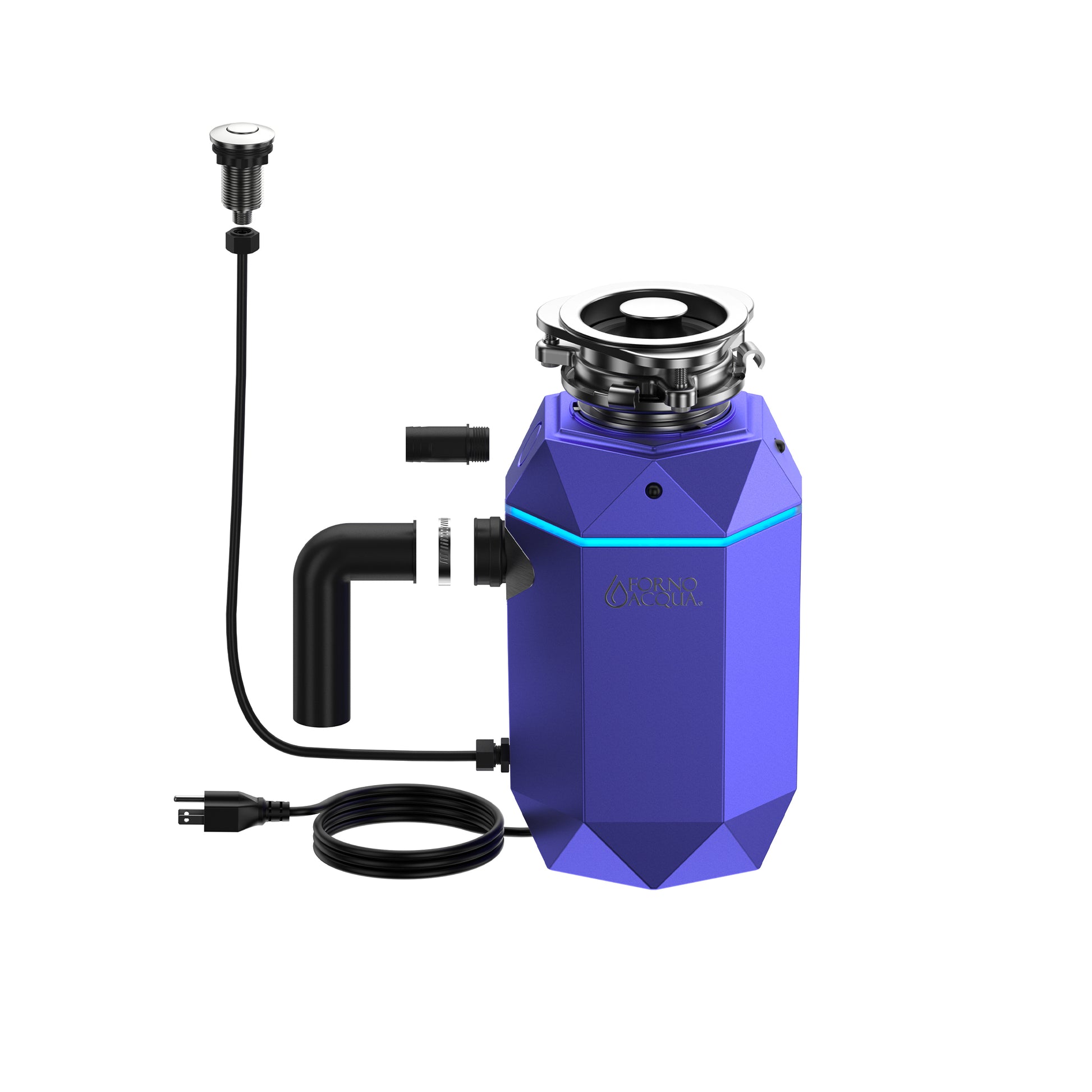 FORNO ACQUA BrightDIAMOND Amethyst 3/4HP Super Quiet Garbage Disposal Corded with Motion Sensor Cabinet Light & Pre-Wired Air Switch - Forno Appliances