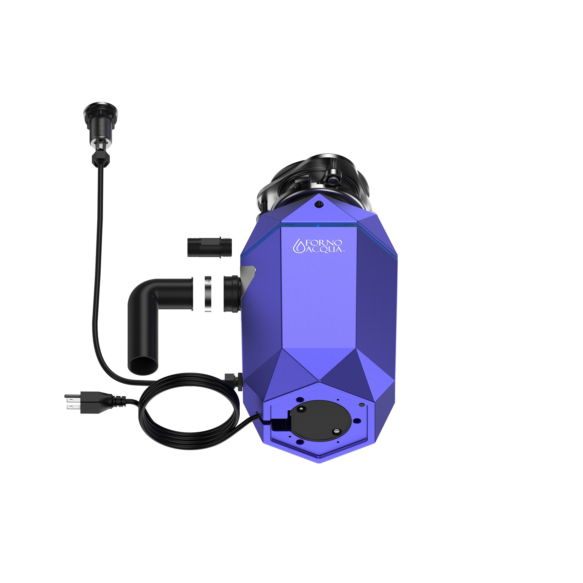 FORNO ACQUA BrightDIAMOND Amethyst 1HP Super Quiet Garbage Disposal Corded with Motion Sensor Cabinet Light & Pre-Wired Air Switch - Forno Appliances