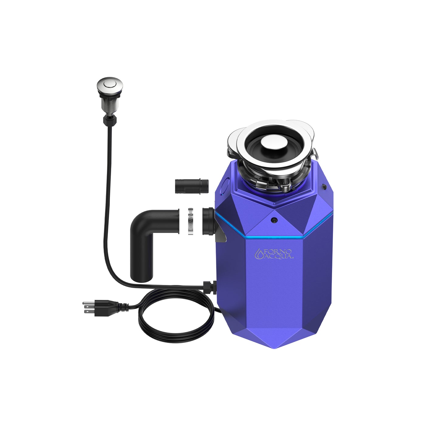 FORNO ACQUA BrightDIAMOND Amethyst 3/4HP Super Quiet Garbage Disposal Corded with Motion Sensor Cabinet Light & Pre-Wired Air Switch - Forno Appliances