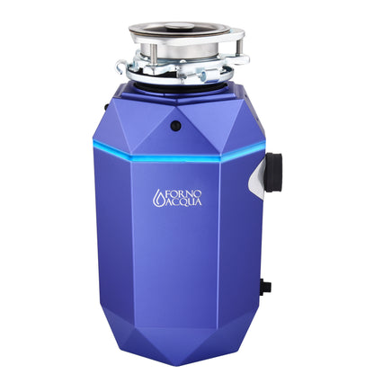 FORNO ACQUA BrightDIAMOND Amethyst 1HP Super Quiet Garbage Disposal Corded with Motion Sensor Cabinet Light & Pre-Wired Air Switch - Forno Appliances