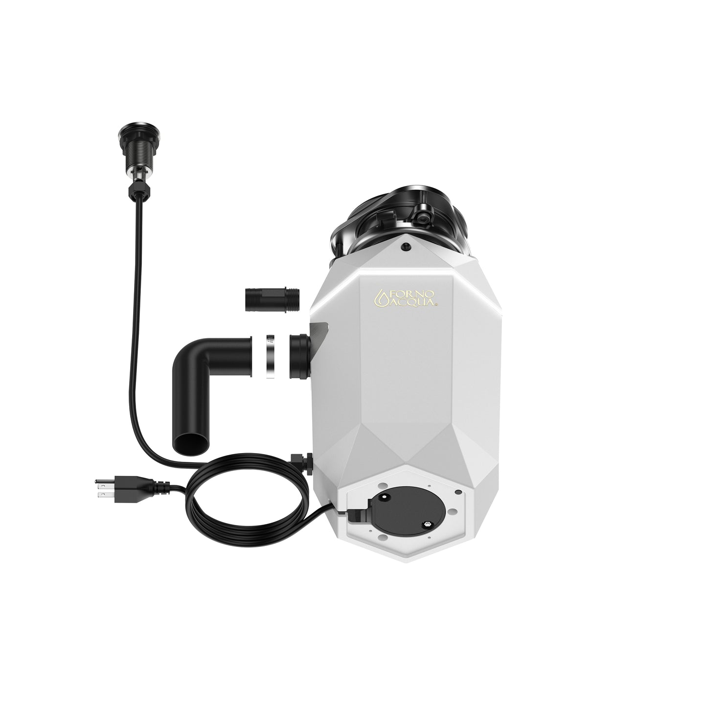 FORNO ACQUA BrightDIAMOND Moonstone 1HP Super Quiet Garbage Disposal Corded with Motion Sensor Cabinet Light & Pre-Wired Air Switch - Forno Appliances