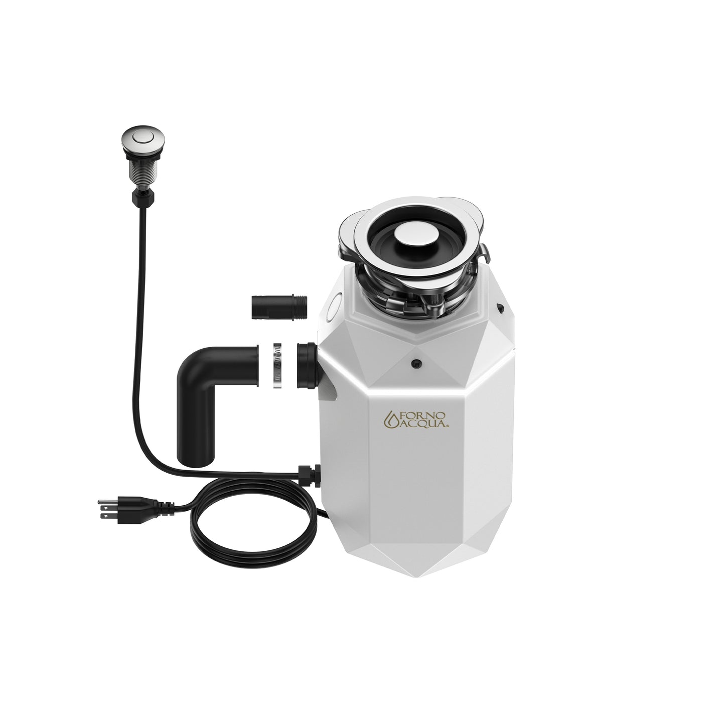 FORNO ACQUA BrightDIAMOND Moonstone 1HP Super Quiet Garbage Disposal Corded with Motion Sensor Cabinet Light & Pre-Wired Air Switch - Forno Appliances
