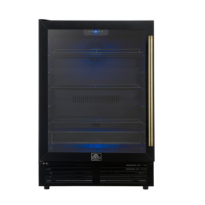 Forno Frescolino 24 Inch Beverage Cooler, Black with Antique Brass Handles, with LED Lighting, Triple Glass Door, 188 Can Capacity, Built-In or Freestanding - Forno Appliances