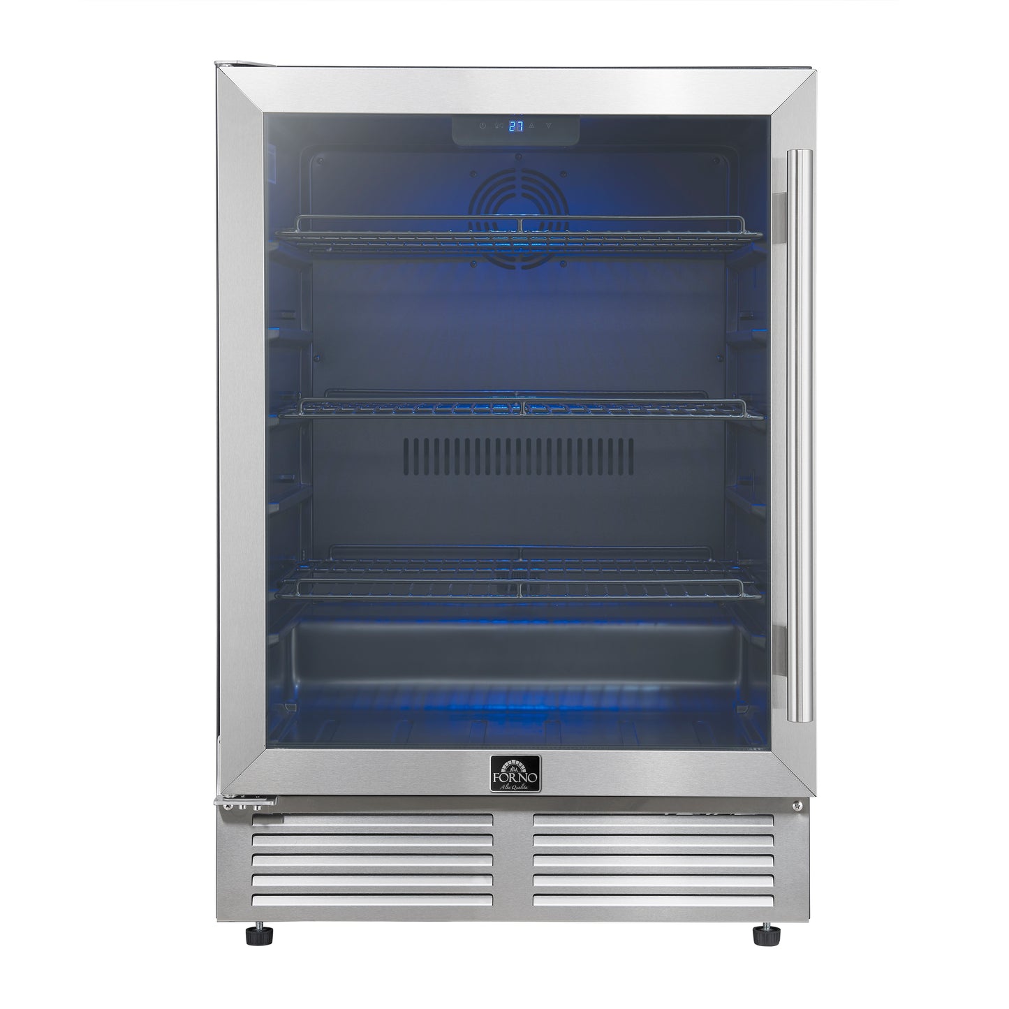 Forno Frescolino 24 Inch Beverage Cooler, Stainless Steel, with LED Lighting, Triple Glass Door, 188 Can Capacity, Built-In or Freestanding - Forno Appliances