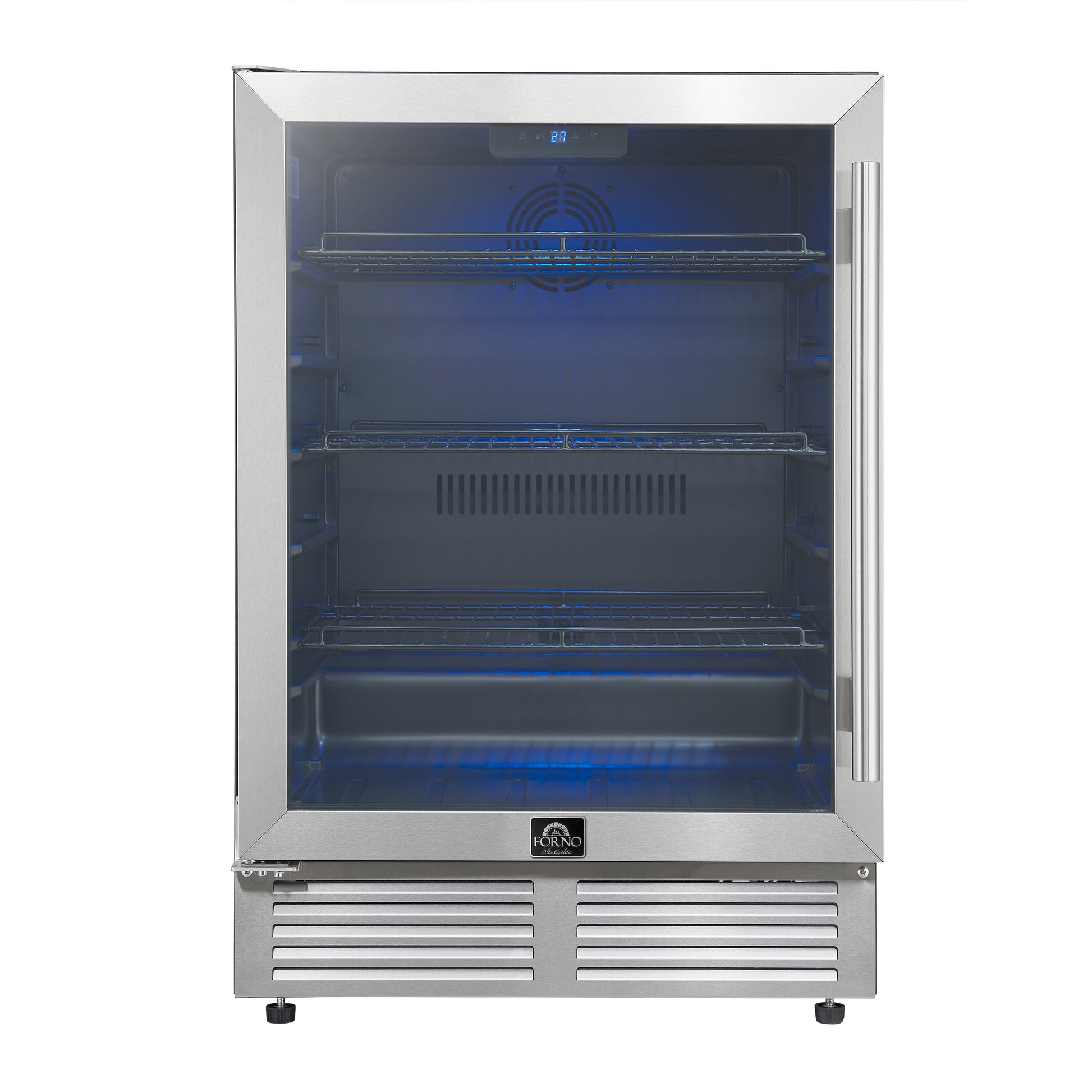 Forno Frescolino 24 Inch Beverage Cooler, Stainless Steel, with LED Lighting, Triple Glass Door, 188 Can Capacity, Built-In or Freestanding - Forno Appliances