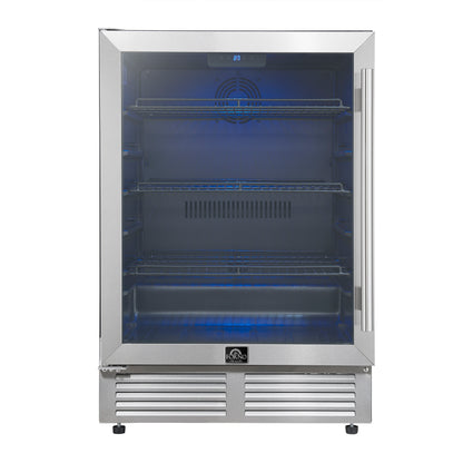 Forno Frescolino 24 Inch Beverage Cooler, Stainless Steel, with LED Lighting, Triple Glass Door, 188 Can Capacity, Built-In or Freestanding - Forno Appliances