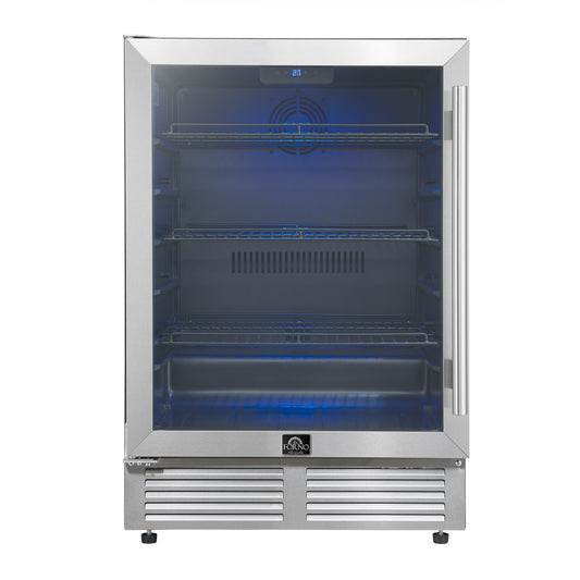Forno Frescolino 24 Inch Beverage Cooler, Stainless Steel, with LED Lighting, Triple Glass Door, 188 Can Capacity, Built-In or Freestanding - Forno Appliances