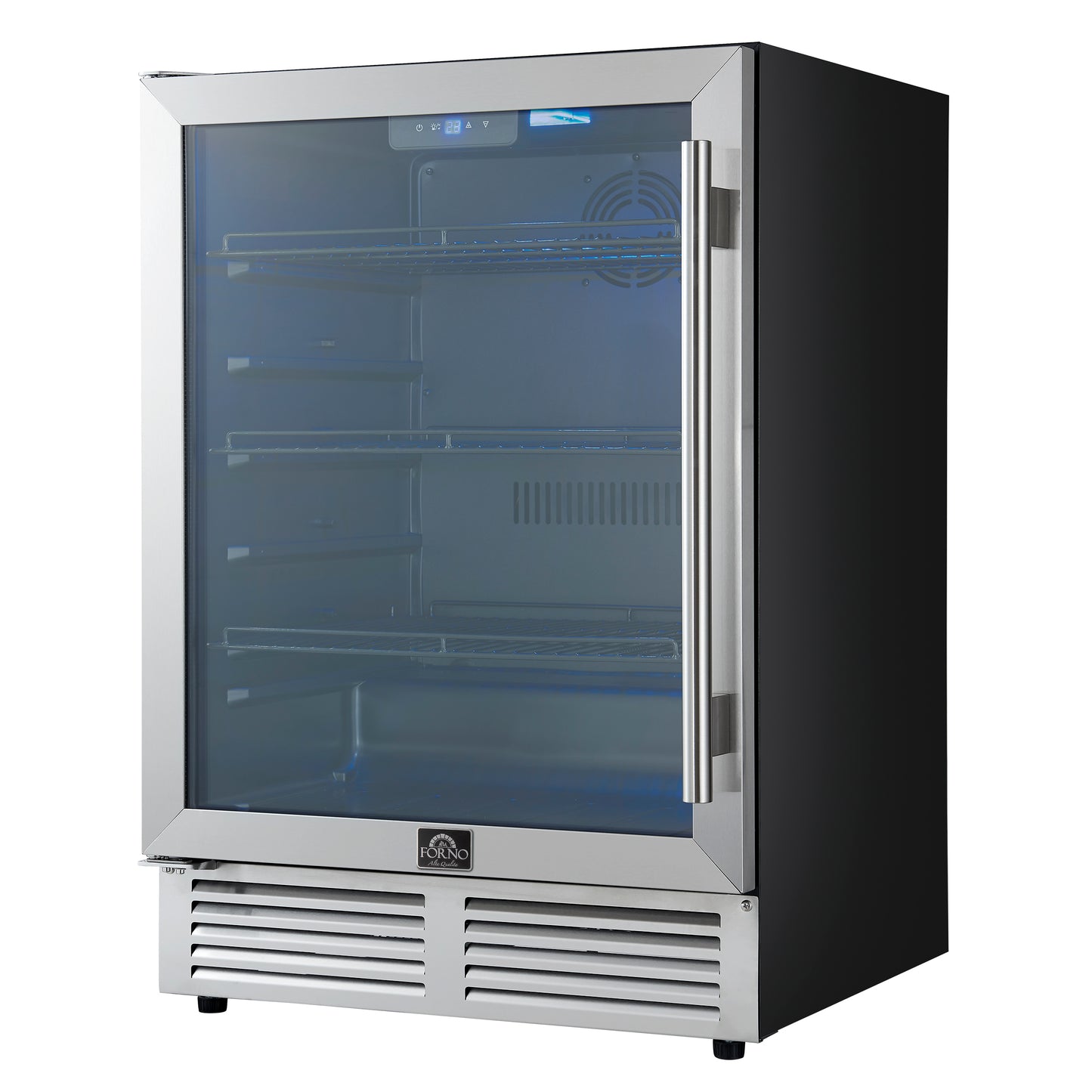 Forno Frescolino 24 Inch Beverage Cooler, Stainless Steel, with LED Lighting, Triple Glass Door, 188 Can Capacity, Built-In or Freestanding - Forno Appliances