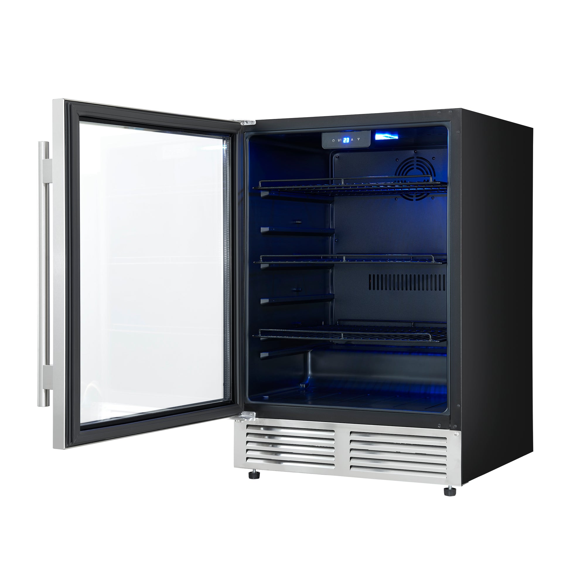 Forno Frescolino 24 Inch Beverage Cooler, Stainless Steel, with LED Lighting, Triple Glass Door, 188 Can Capacity, Built-In or Freestanding - Forno Appliances