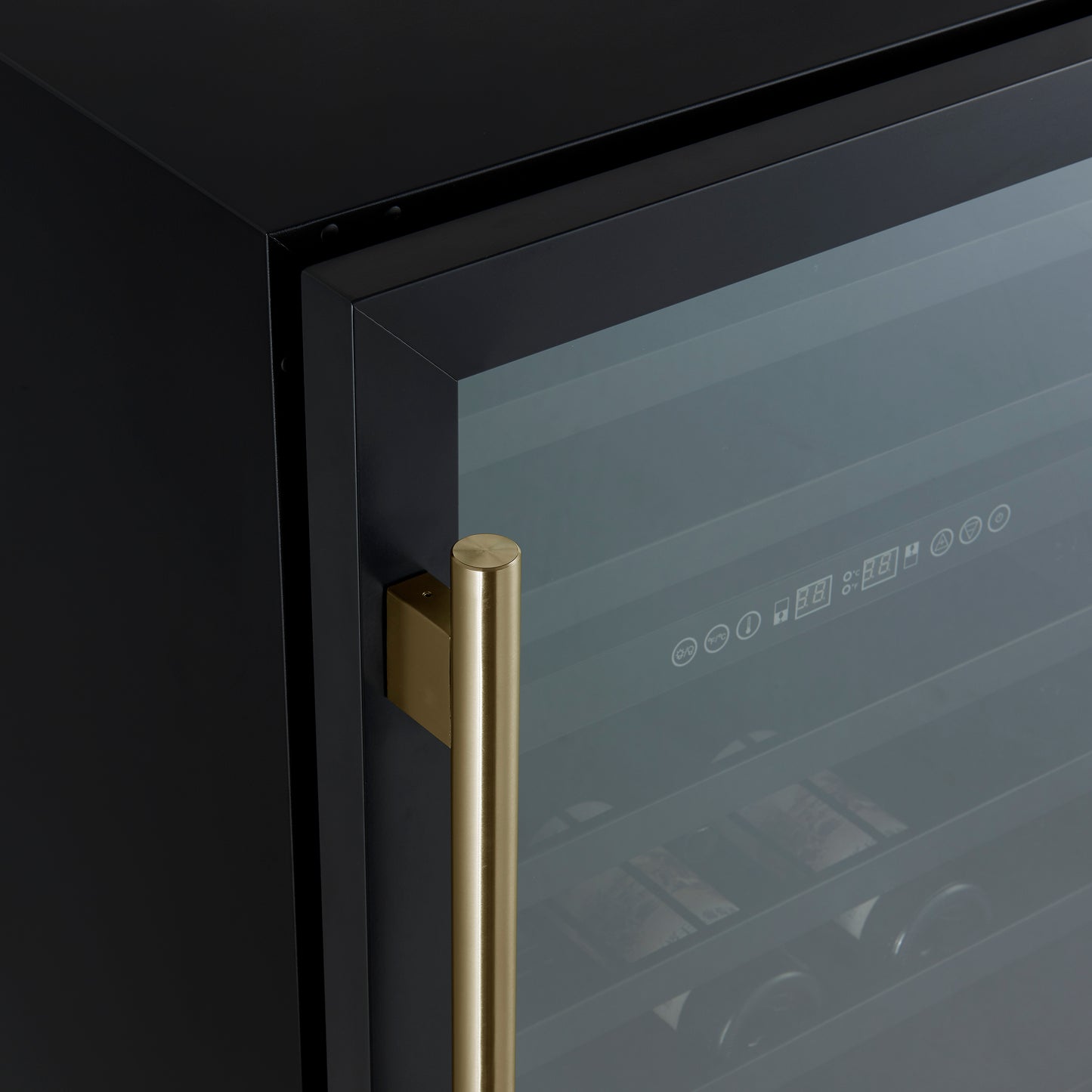 Forno Bacchino 24 Inch Wine Cooler, Black with Antique Brass Handles, with LED Lighting, Triple Glass Door, 51 Bottle Capacity, Built-In or Freestanding - Forno Appliances