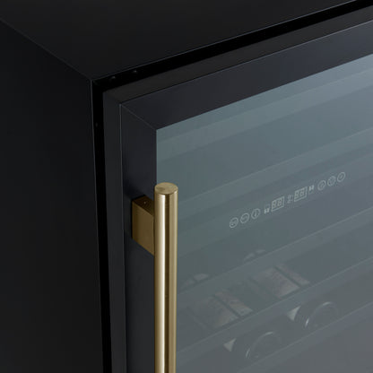 Forno Bacchino 24 Inch Wine Cooler, Black with Antique Brass Handles, with LED Lighting, Triple Glass Door, 51 Bottle Capacity, Built-In or Freestanding - Forno Appliances