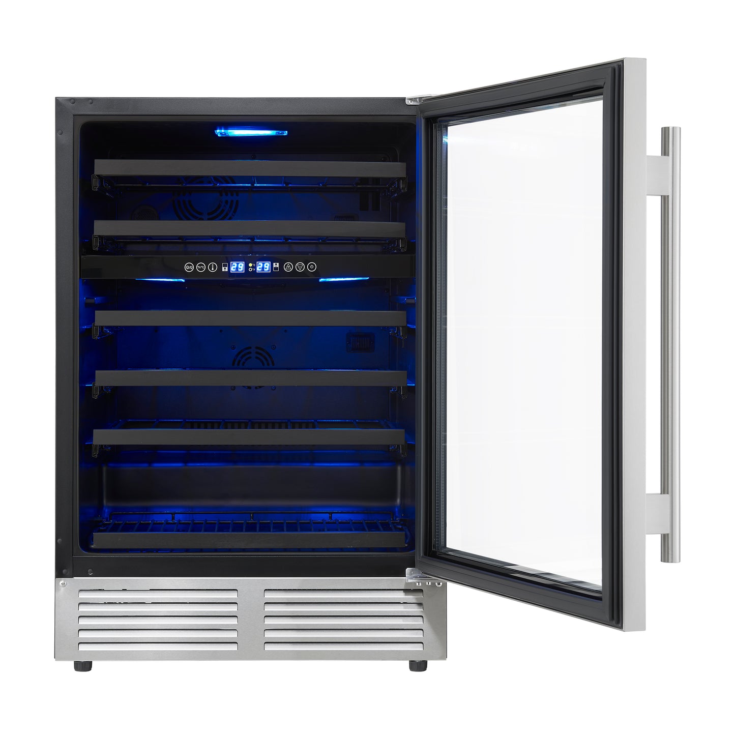 Forno Bacchino 24 Inch Wine Cooler, Stainless Steel, with LED Lighting, Triple Glass Door, 51 Bottle Capacity, Built-In or Freestanding - Forno Appliances