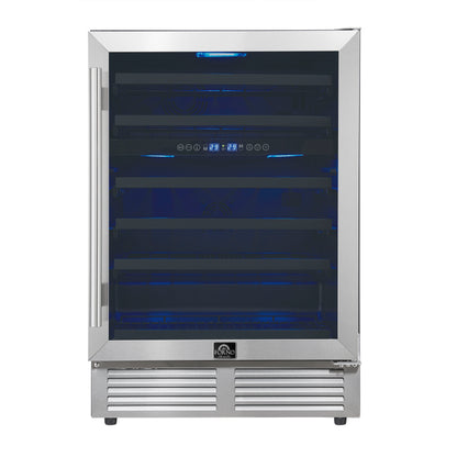 Forno Bacchino 24 Inch Wine Cooler, Stainless Steel, with LED Lighting, Triple Glass Door, 51 Bottle Capacity, Built-In or Freestanding - Forno Appliances