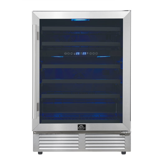 Forno Bacchino 24 Inch Wine Cooler, Stainless Steel, with LED Lighting, Triple Glass Door, 51 Bottle Capacity, Built-In or Freestanding - Forno Appliances