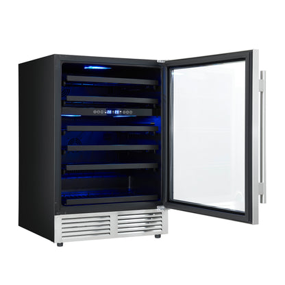 Forno Bacchino 24 Inch Wine Cooler, Stainless Steel, with LED Lighting, Triple Glass Door, 51 Bottle Capacity, Built-In or Freestanding - Forno Appliances