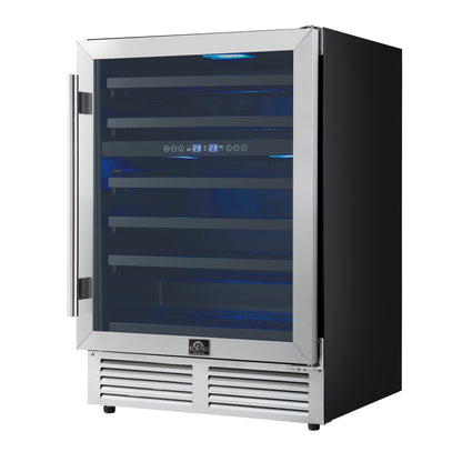 Forno Bacchino 24 Inch Wine Cooler, Stainless Steel, with LED Lighting, Triple Glass Door, 51 Bottle Capacity, Built-In or Freestanding - Forno Appliances