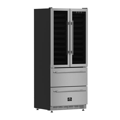 Forno Campania 32-Inch Wine Cooler, Stainless Steel, Dual Wine Zones, Two Beverage Drawers, 17.7 cu.ft - Forno Appliances