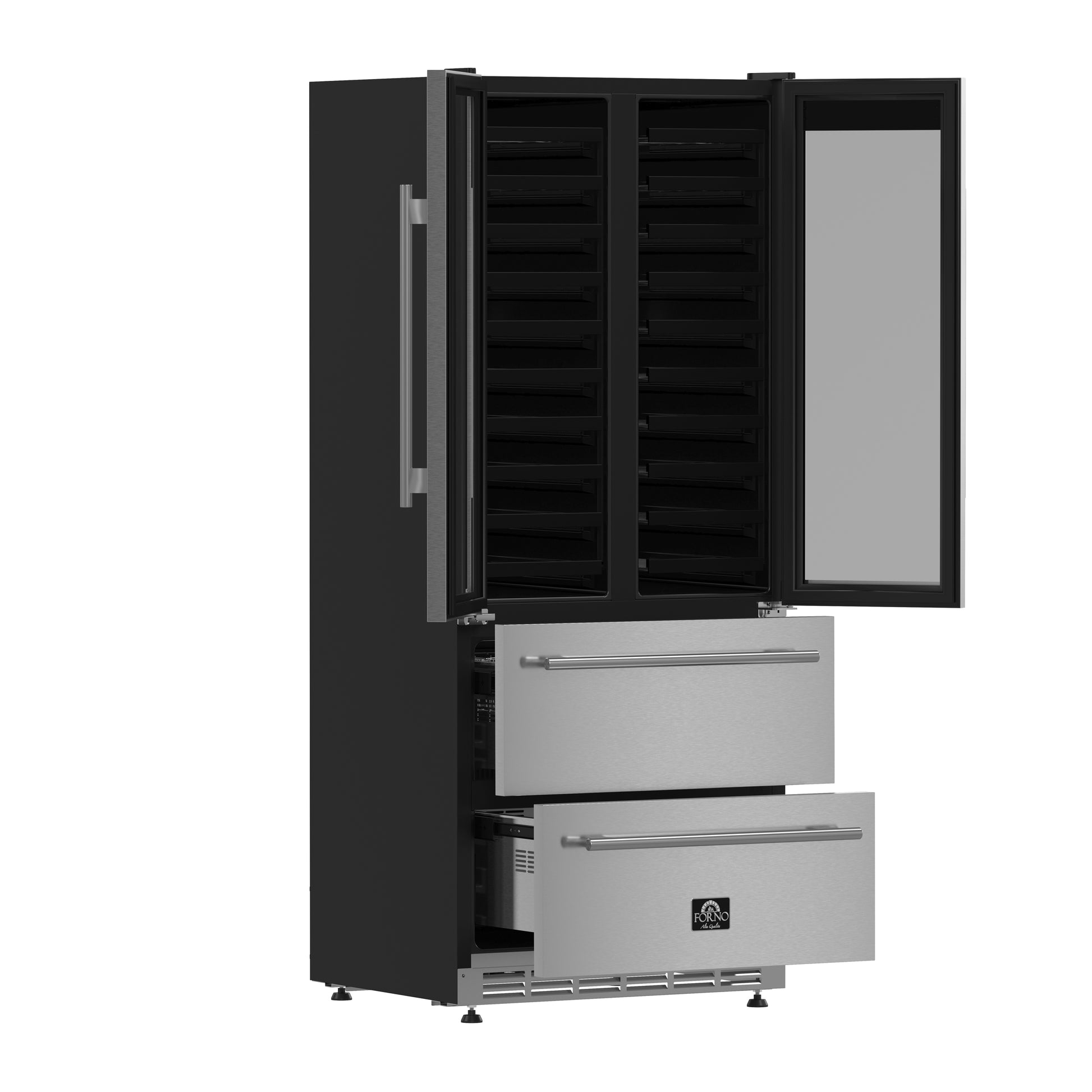 Forno Campania 32-Inch Wine Cooler, Stainless Steel, Dual Wine Zones, Two Beverage Drawers, 17.7 cu.ft - Forno Appliances