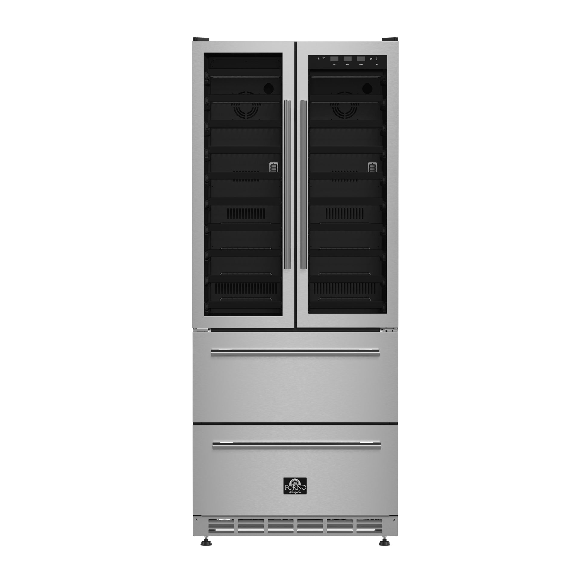Forno Campania 32-Inch Wine Cooler, Stainless Steel, Dual Wine Zones, Two Beverage Drawers, 17.7 cu.ft - Forno Appliances