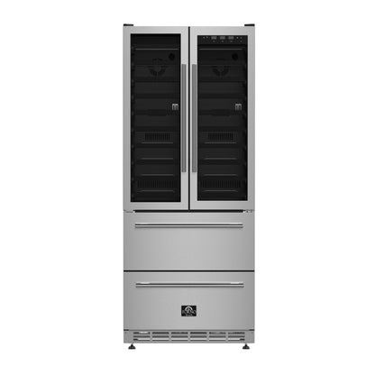 Forno Campania 32-Inch Wine Cooler, Stainless Steel, Dual Wine Zones, Two Beverage Drawers, 17.7 cu.ft - Forno Appliances