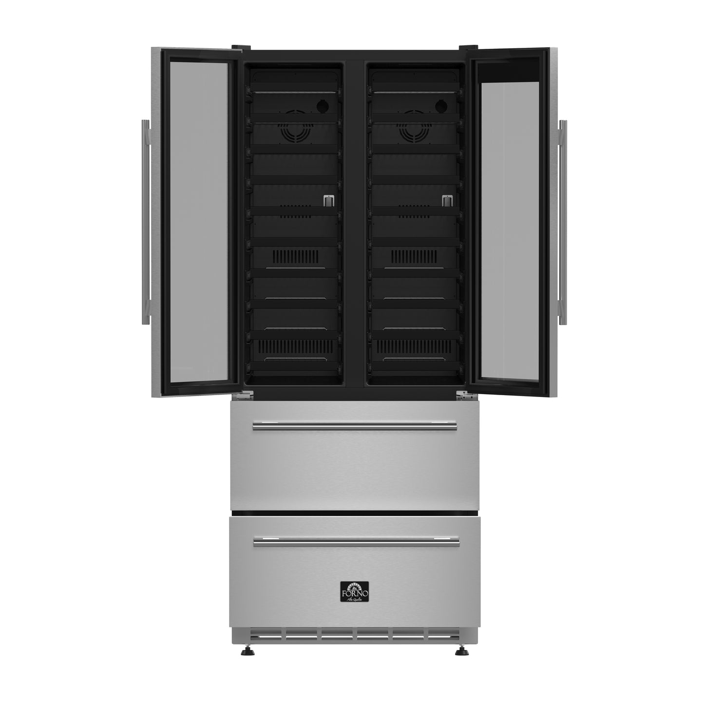 Forno Campania 32-Inch Wine Cooler, Stainless Steel, Dual Wine Zones, Two Beverage Drawers, 17.7 cu.ft - Forno Appliances