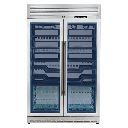 FORNO Abruzzo 48-Inch Dual Zones Wine Cellar, 102 Bottles, 24 cu. ft., Green Acrylic Holders & Black Shelves - Forno Appliances