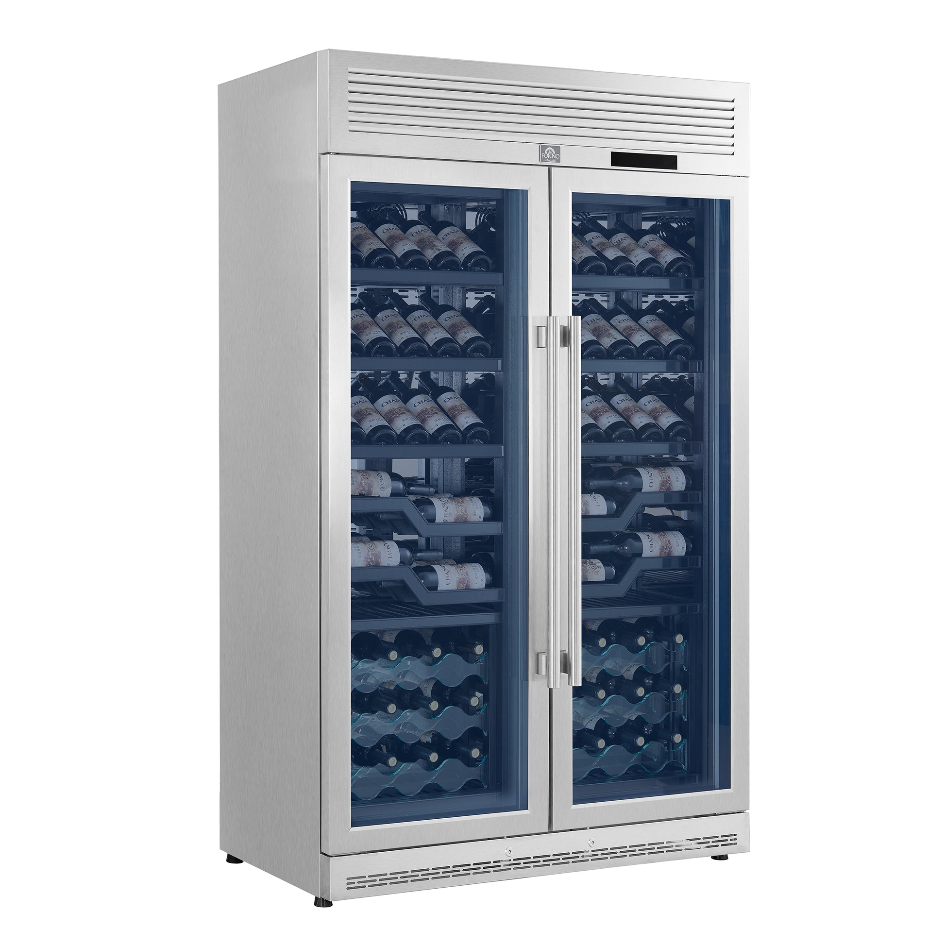FORNO Abruzzo 48-Inch Dual Zones Wine Cellar, 102 Bottles, 24 cu. ft., Green Acrylic Holders & Black Shelves - Forno Appliances