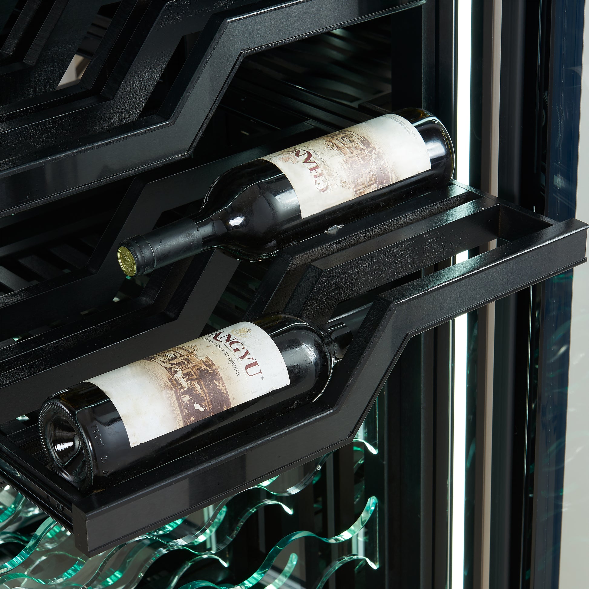 FORNO Abruzzo 48-Inch Dual Zones Wine Cellar, 102 Bottles, 24 cu. ft., Green Acrylic Holders & Black Shelves - Forno Appliances