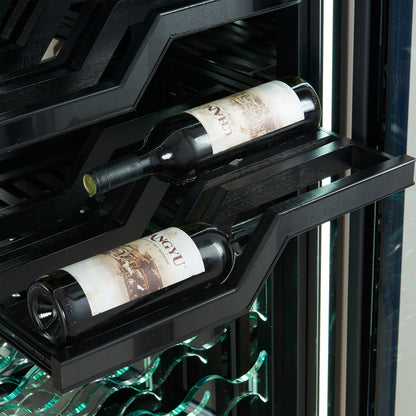 FORNO Abruzzo 48-Inch Dual Zones Wine Cellar, 102 Bottles, 24 cu. ft., Green Acrylic Holders & Black Shelves - Forno Appliances