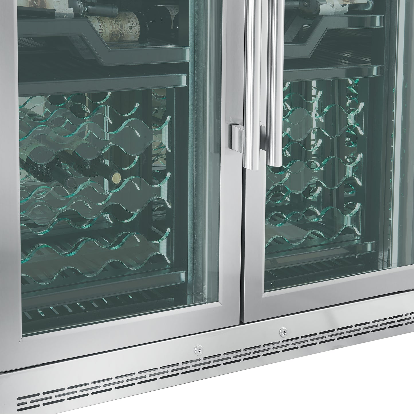 FORNO Abruzzo 48-Inch Dual Zones Wine Cellar, 102 Bottles, 24 cu. ft., Green Acrylic Holders & Black Shelves - Forno Appliances