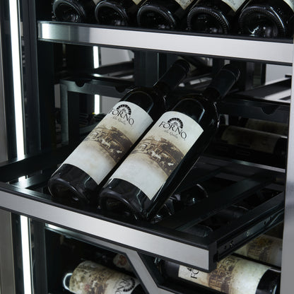 FORNO Abruzzo 48-Inch Dual Zone Wine Cellar, 102 Bottles, 24 cu. ft., Clear Acrylic Holders & Stainless Trim Shelves - Forno Appliances