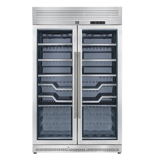 FORNO Abruzzo 48-Inch Dual Zone Wine Cellar, 102 Bottles, 24 cu. ft., Clear Acrylic Holders & Stainless Trim Shelves - Forno Appliances