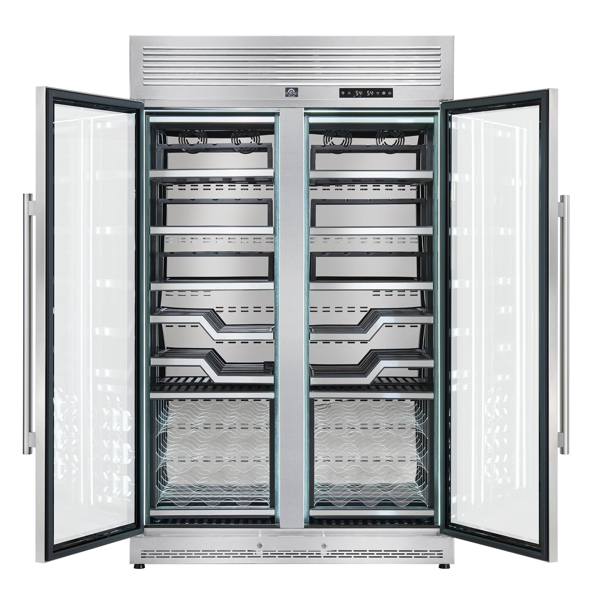 FORNO Abruzzo 48-Inch Dual Zone Wine Cellar, 102 Bottles, 24 cu. ft., Clear Acrylic Holders & Stainless Trim Shelves - Forno Appliances