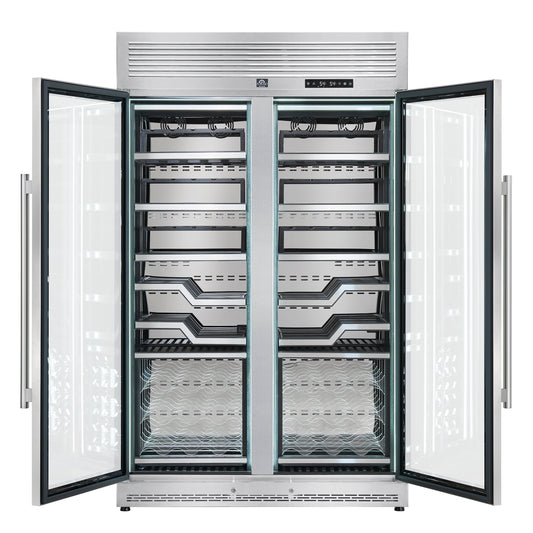 FORNO Abruzzo 48-Inch Dual Zone Wine Cellar, 102 Bottles, 24 cu. ft., Clear Acrylic Holders & Stainless Trim Shelves - Forno Appliances