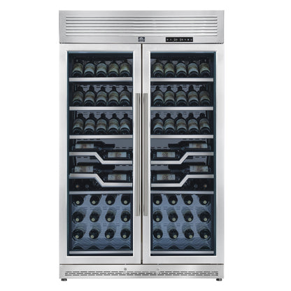 FORNO Abruzzo 48-Inch Dual Zone Wine Cellar, 102 Bottles, 24 cu. ft., Clear Acrylic Holders & Stainless Trim Shelves - Forno Appliances