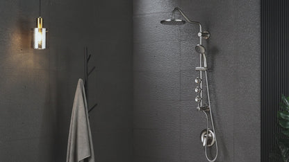Forno Acqua AcquaSPA Retrofit Shower, Overhead Rainfall Shower, Handheld Shower Head, Body Jets, 6 Way Diverter, Brushed Nickel Finish, 1.8 GPM Flow Rate
